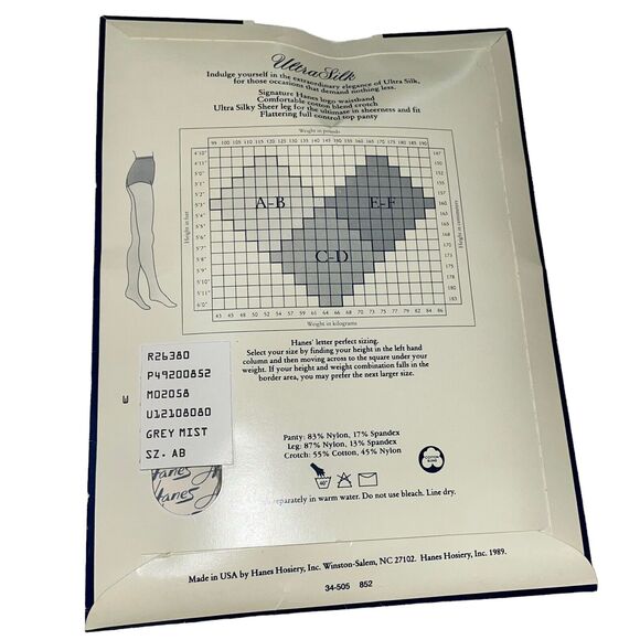 Hanes Ultra Silk Gray Mist Control Top Pantyhose Sandalfoot AB Hosiery Stockings - Picture 5 of 8